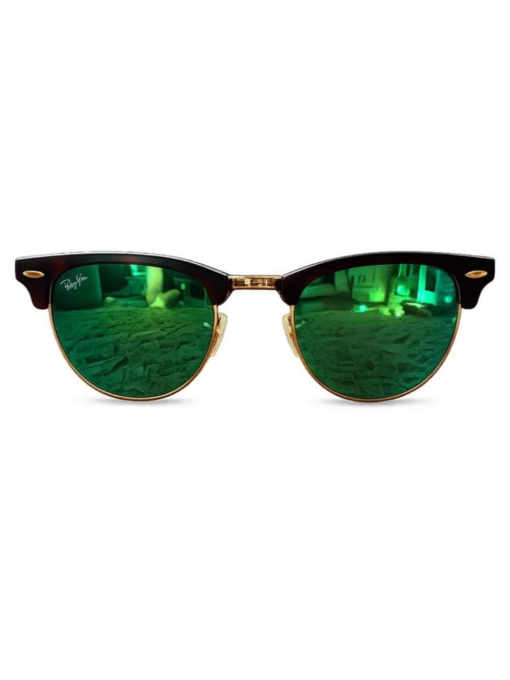 Ray-Ban Clubmaster Sunglasses with Green Mirrored Lenses and Tortoise Frame